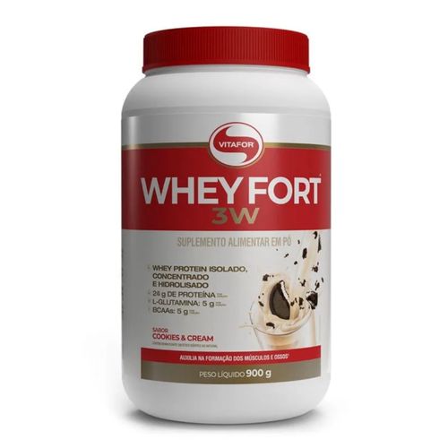 Whey Fort 3W Proteína Whey Protein Hidrolisado 900g Vitafor Cookies & Cream