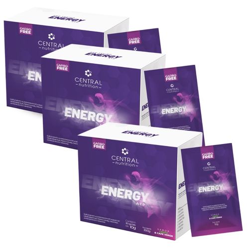 Kit 3 Energy ATP 30 Saches Creatina Monohidrata Central Nutrition Limão e Café Verde