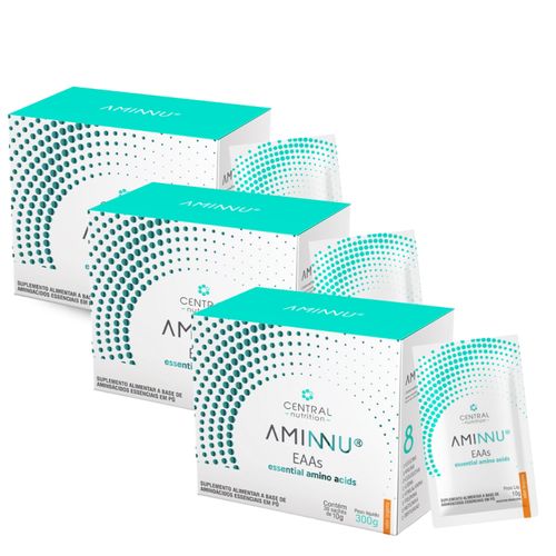 Kit 3 Aminnu EAAs  Aminoácidos 30 Sachês 10g Central Nutrition Tangerina