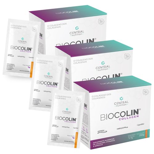 Kit 3 Biocolin Collagen Colágeno Verisol 30Sachê Central Nutrition Tangerina