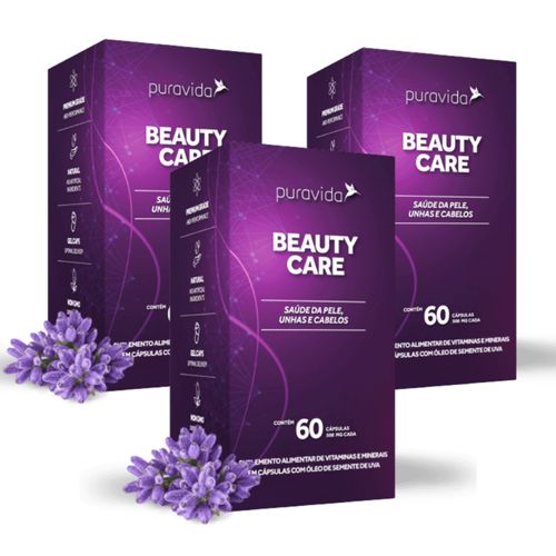 Kit 3 Beauty Care Vitaminas Minerais 60 Cáp PuraVida Sem Sabor