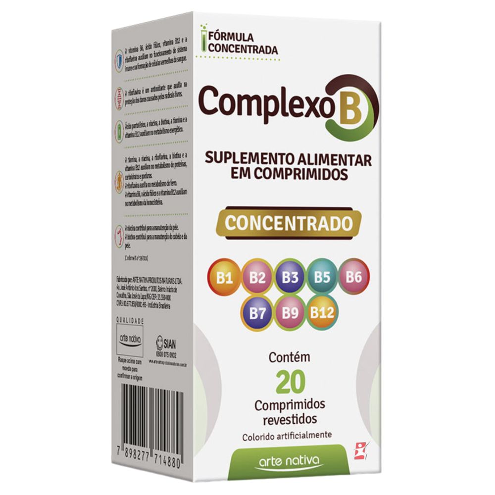 COMPLEXO B CONCENTRADO 8 VITAMINAS 20 COMPRIMIDOS - ARTE NATIVA ...