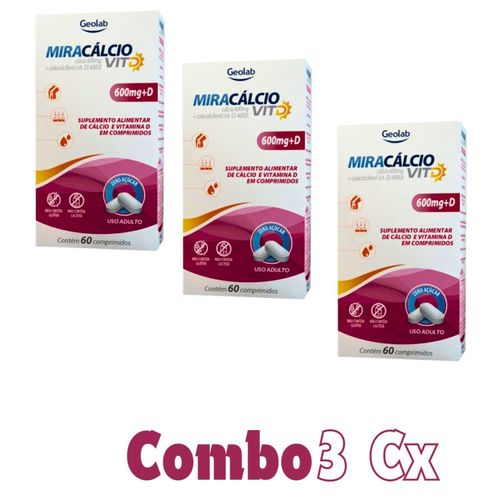 Calcio 600 com vitamina D Miracalcio D composicao  idoso Kit 3 Kit 2