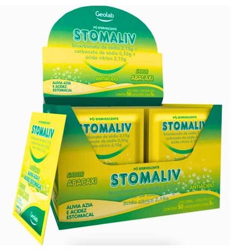 Stomalive 5g Abacaxi Alivia azia queimacao no estomago ma digestao Cx 50 Env