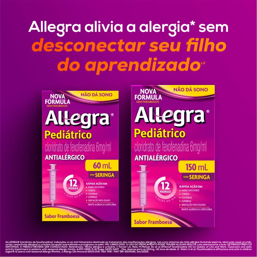 Antialérgico Infantil Allegra Pediátrico 6mg/ml 150ml + Seringa ...