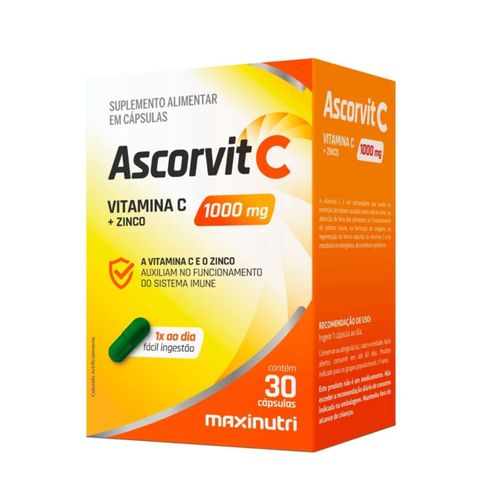 Ascorvit C 1G  Vitamina C + Zinco 30 capsulas