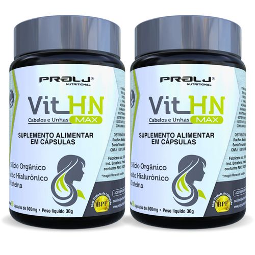Kit com 2 Vit HN MAX 500mg 120 cápsulas | Cabelo e Unhas Prolj Nutricional VIT HN MAX 500G 60 CÁPSULAS GEL KIT 2