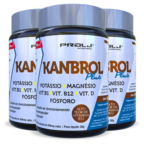 KIT 3 KANBROL MAGNÉSIO + POTÁSSIO 500mg 180 CÁPSULAS PROLJ NUTRITIONAL KANBROL PLUS MAGNÉSIO + POTÁSSIO 500mg KIT 3