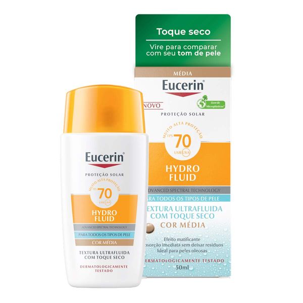 Protetor Solar Facial Eucerin FPS 70 Sun Hydro Fluid Cor Média 50ml