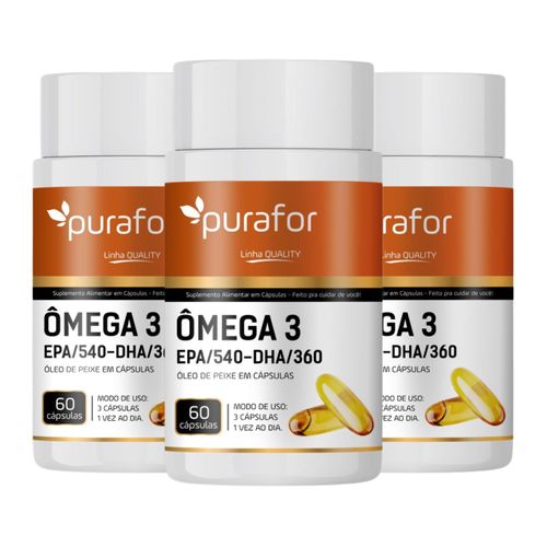 Kit 3 Ômega 3 Ultraconcentrado 1350mg EPA  DHA  Óleo de Peixe Puro – 60 Cápsulas Purafor