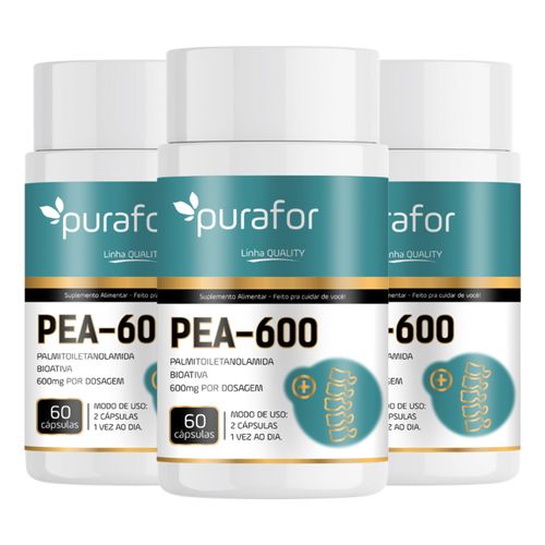 Kit 03 PEA-600 Palmitoiletanolamida Bioativa 600mg Purafor – 60 Cápsulas