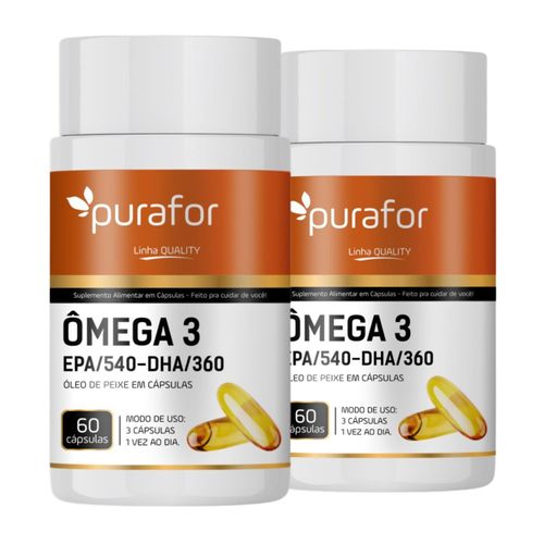 Kit 2 Ômega 3 Ultraconcentrado 1350mg EPA  DHA  Óleo de Peixe Puro – 60 Cápsulas Purafor