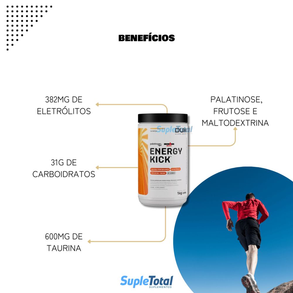 Energy Kick 1000g SEM CAFEÍNA Dux Nutrition Laranja - Drogaria Sao