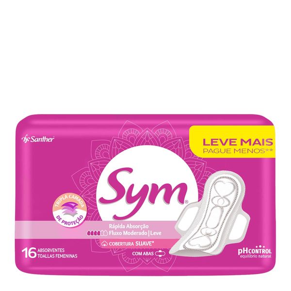 Absorvente Sym Cobertura Suave com Abas 16 Unidades