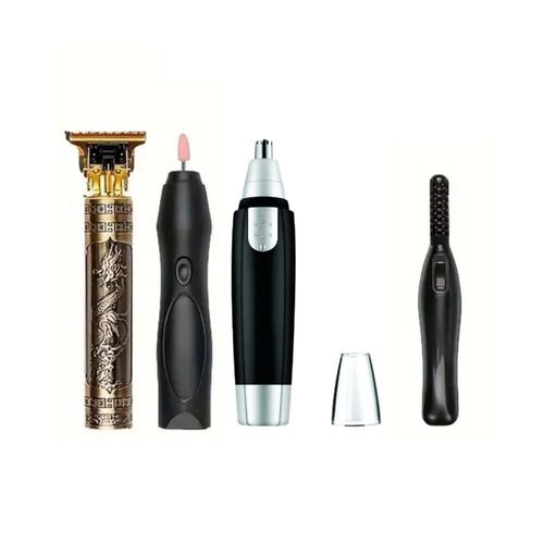 Kit 4 Peças Cuidados Maquina Corta Cabelo Barba + Aparador Preto