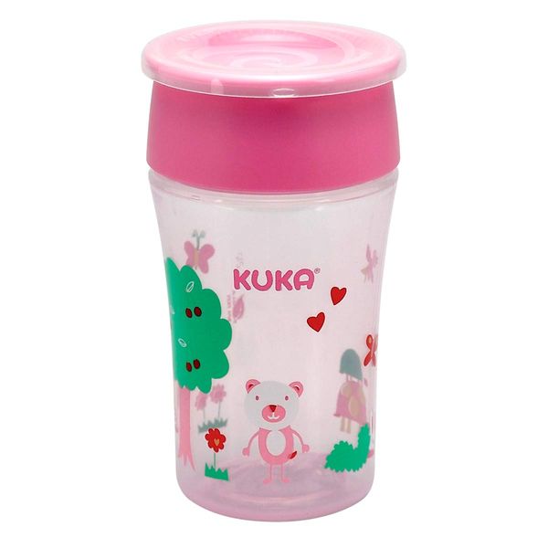 Copo Plástico Infantil Antivazamento Kuka Rosa 360° 200ml