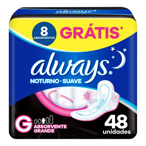 Kit c/9 Absorvente Always Noturno Suave ”G” c/48 Unidades
