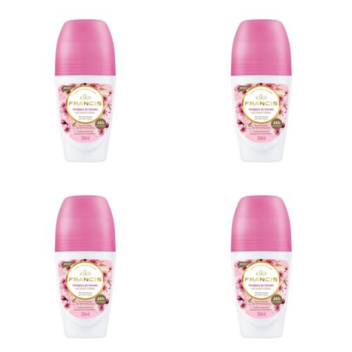 Kit c/4 Unidades de Desodorante Rollon Francis Hydrata 50ml Cerejeira Do Oriente