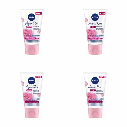 Kit c/4 Sabonetes Facial Nivea Esfoliante E Máscara 3 Em1 Aqua Rose 150ml