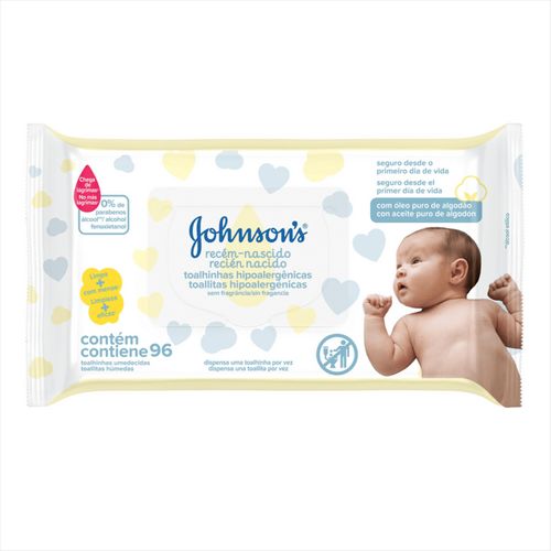 Kit c/2 Unidades de Lenços Umedecidos Johnsons Baby Recém Nascido 96 Unidades