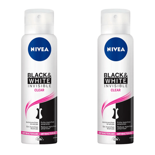 Kit c/2 Unidades de Desodorante Feminino Nivea Invisible For Black & White Clear Aerosol 150ml