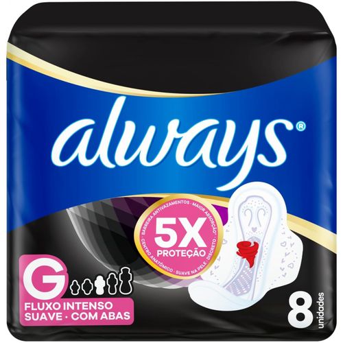 Kit c/2 Absorvente Cobertura Suave Noturno Com Abas Always Simples 8 Unidades