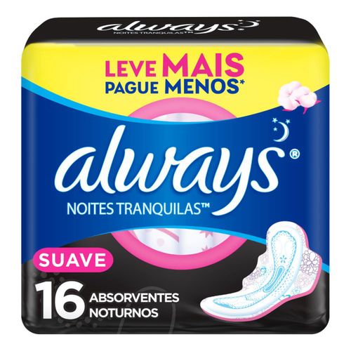 Kit c/2 Absorvente Cobertura Suave Noturno Com Abas Always Simples 16 Unidades