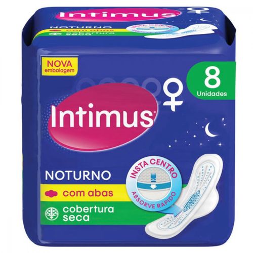Kit c/2 Absorvente Intimus Noturno Seca Com Abas 8 Unidades