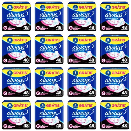 Kit c/16 Absorventes Always Noturno Suave ”G” c/48 Unidades cada