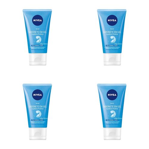 Kit c/4 Sabonetes Nivea Em Gel Facial Equilíbrio Nutritivo Com 150ml
