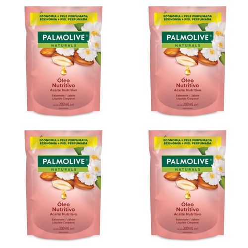 Kit c/4 Sabonetes Líquido Palmolive Refil 200ml Óleo Nutritivo