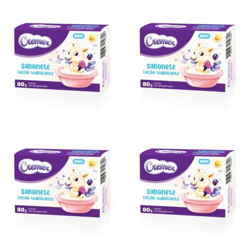Kit c/4 Sabonetes Infantil barra Loção Hidratante Cremer 80g
