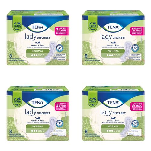 Kit c/4 Absorventes Tena Lady Discreet Normal c/8 Unidades cada