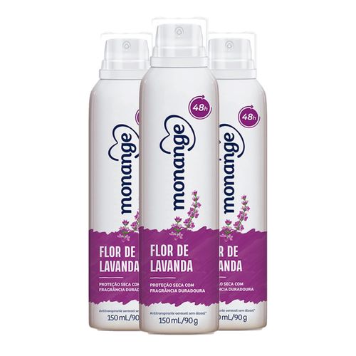 Kit c/3 Unidades de Desodorante Aerosol Monange 90g Flor De Lavanda