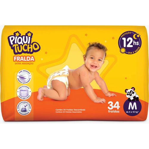 Kit 4 Fraldas Piquitucho M 34 Unid
