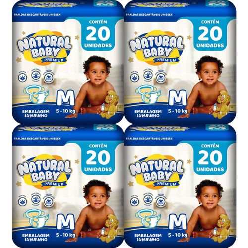 Kit 4 Fraldas Natural Baby Prem. Jumbinho M C/20 Unidades cada