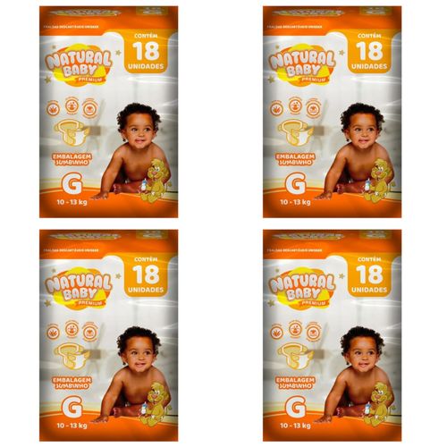 Kit 4 Fraldas Nat. Baby Premium Jumbinho G C/18 Unidades cada