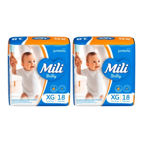 Kit 2 Fraldas Mili Baby Jumbinho (Xg) 18 Unidades cada