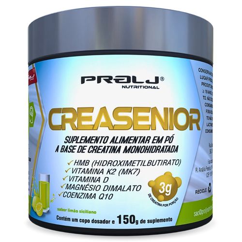 Creasenior Creatina Monohidratada com HMB, Magnésio Dimalato, Vitamina K e Vitamina D | 150 Sabor Limão Siciliano Prolj CREASENIOR CREATINA MONOHIDRATADA 150g SABOR LIMÃO