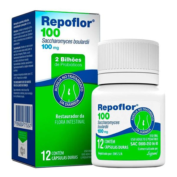 Probiótico Repoflor 100mg 12 Cápsulas