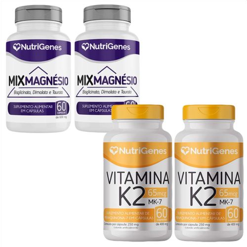 2x Mix Magnésio + 2x Vitamina K2 - MK-7 - Nutrigenes 2x Mix Magnésio + 2x Vitamina K2 - MK-7 - Nutrigenes