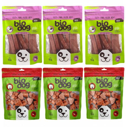 3x Love Bits Frango+ 3x Sensitive Cordeiro com Pato- Bio Dog