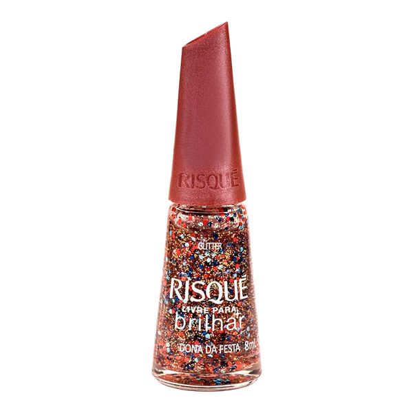 Esmalte Risque Livre para Brilhar Glitter Laranja e Azul Dona da Festa 8ml