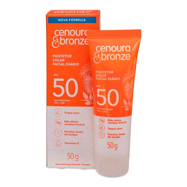 Protetor Solar Facial Toque Seco FPS 50 Cenoura & Bronze Caixa 50g