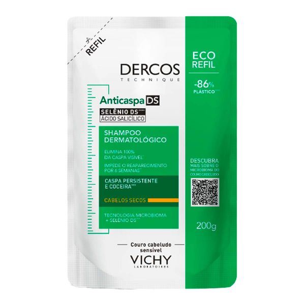 Shampoo Anticaspa Intensivo Vichy Dercos DS para Cabelos Secos 200g Refil
