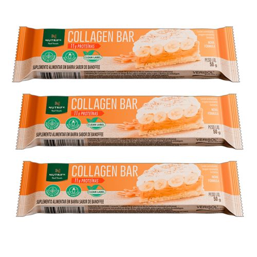 Kit 3X: Barra de Proteína Collagen Bar Banoffee Nutrify 50g