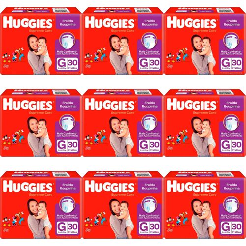 Kit 9 Fraldas Huggies Roupinha Supreme Care G c/30 Unidades Kit 9 Fraldas Huggies Roupinha Supreme Care G c/30 Unidades