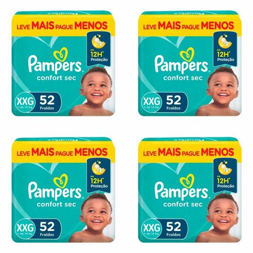 Kit 4 Fraldas Pampers Confort Sec Xxg 52 Unidades cada