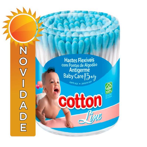 Cotonete Cotton Line Pote 150 Unidades Azul Boy