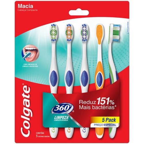 Escova Dental Colgate 360º Pack com 5 Und Escova Dental Colgate 360º Pack com 5 Und